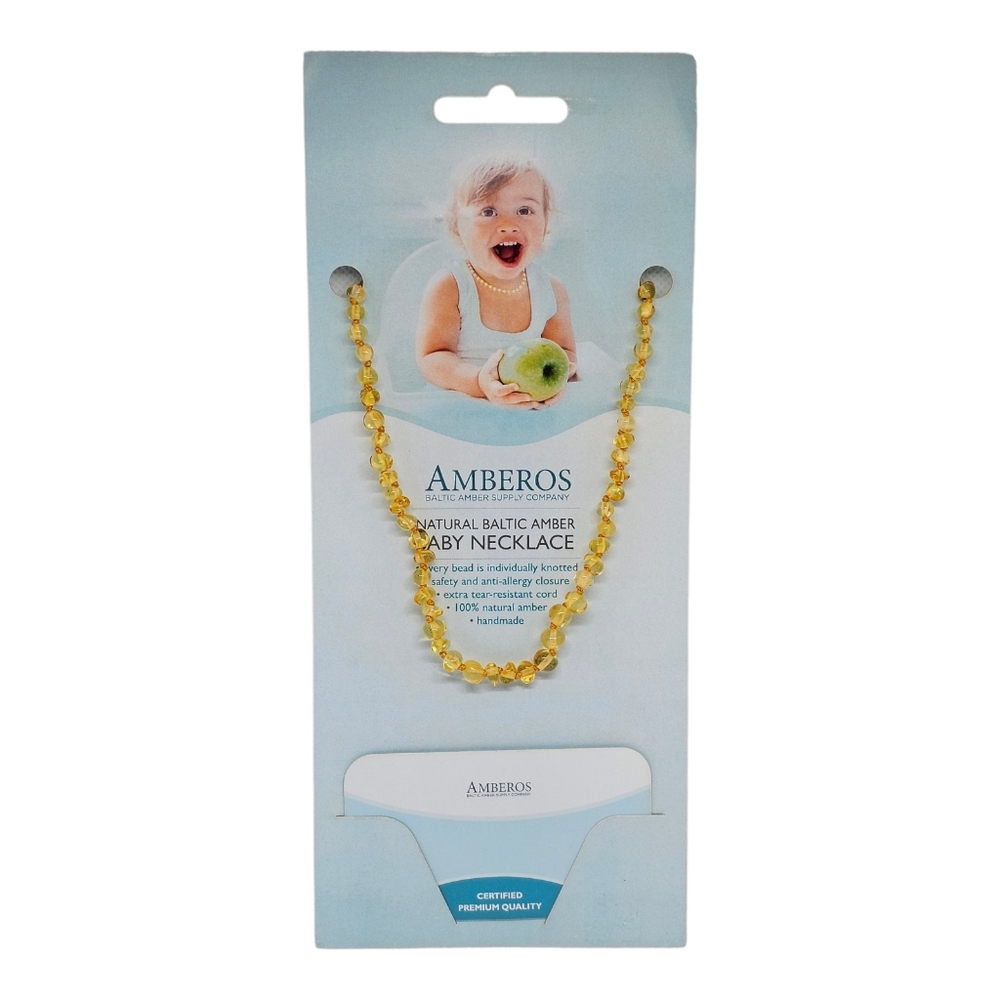 Certified Natural Baltic Amber Baby Necklace Baroque Soothing‎ Yellow Lemon NEW